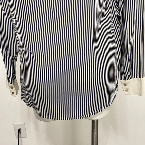 Ann Taylor Blue Cream Preppy Silk Pinstripe Academia Button Down Shirt Size 10 - Picture 6 of 9